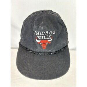 Vintage 90s Chicago Bulls All Black Hat Cap Snapback Rope Michael Jordan